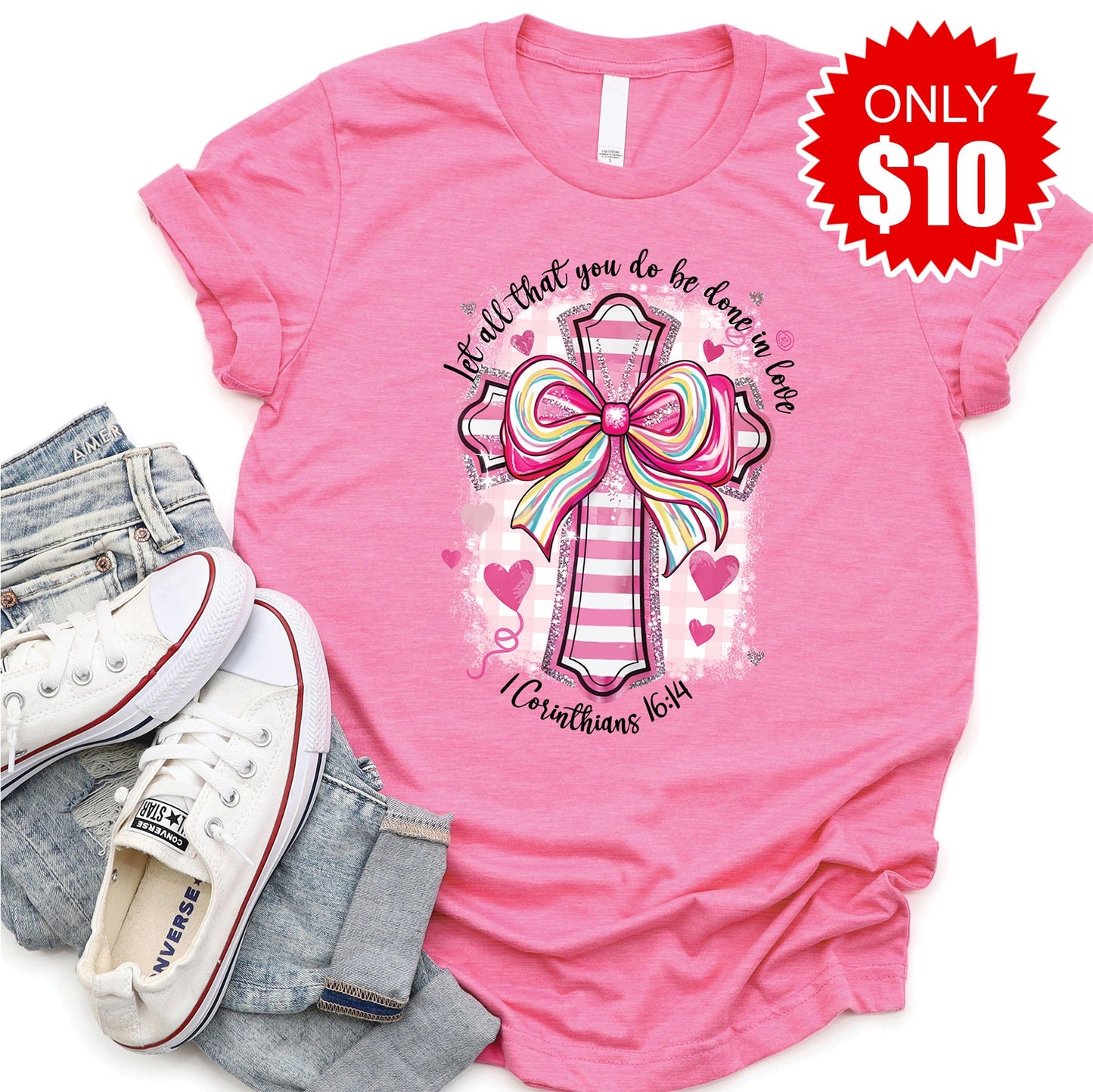 Corinthians 16:14 Tee - Heather Charity Pink - 10