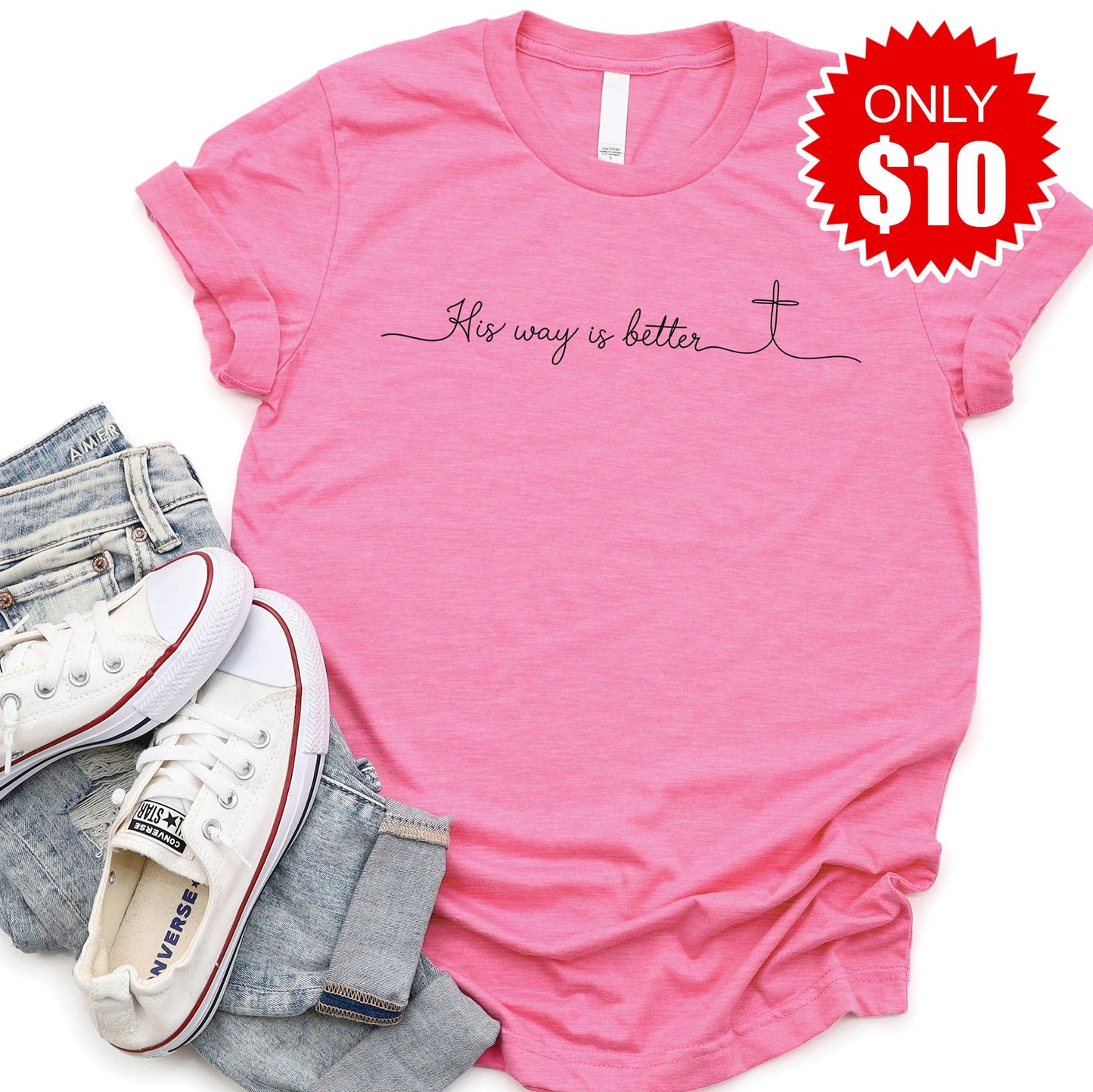 His Way Is Better Tee - Heather Charity Pink - 10