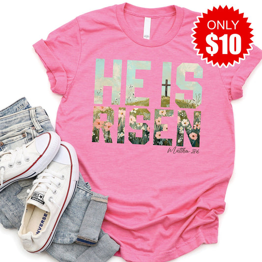 He Is Risen Tee - Heather Charity Pink - 10