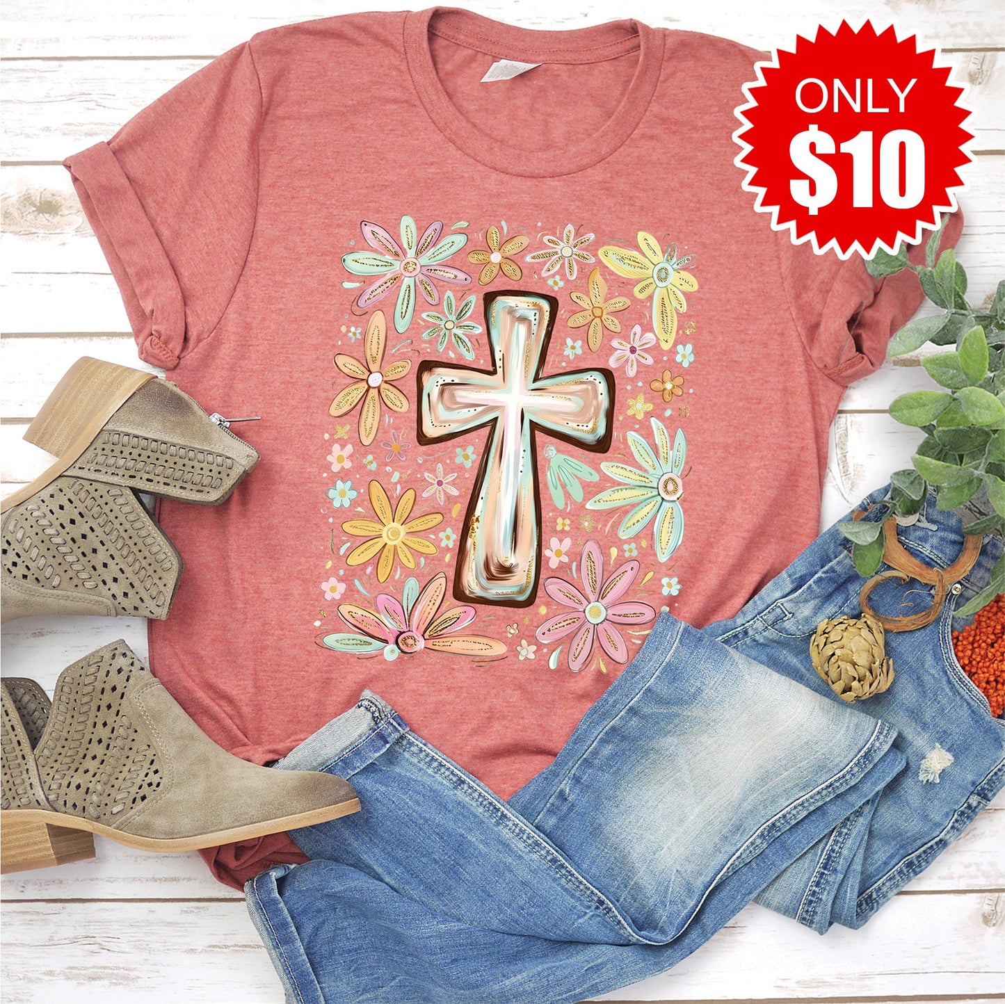 Cross Tee - Heather Clay - 10