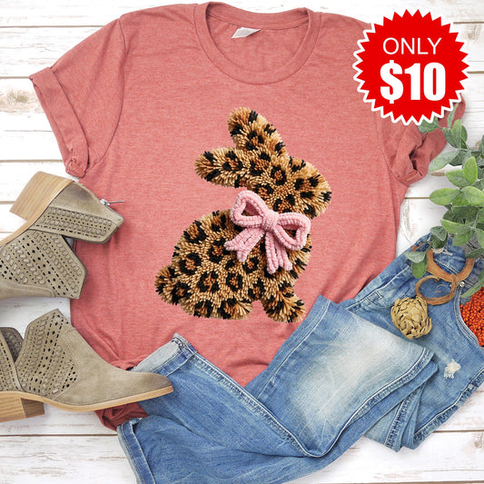 Leopard Bunny Tee - Heather Clay - 10