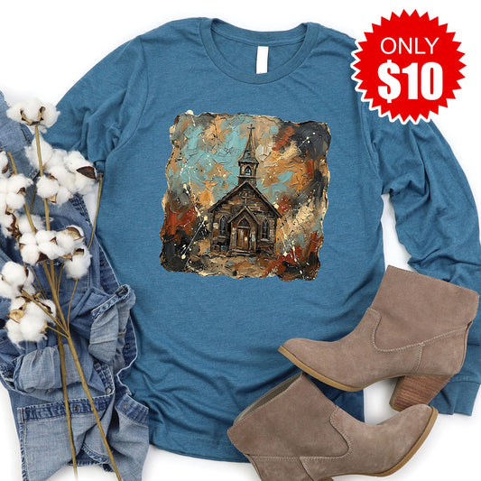 Church Long Sleeve - Heather Deep Teal - 10