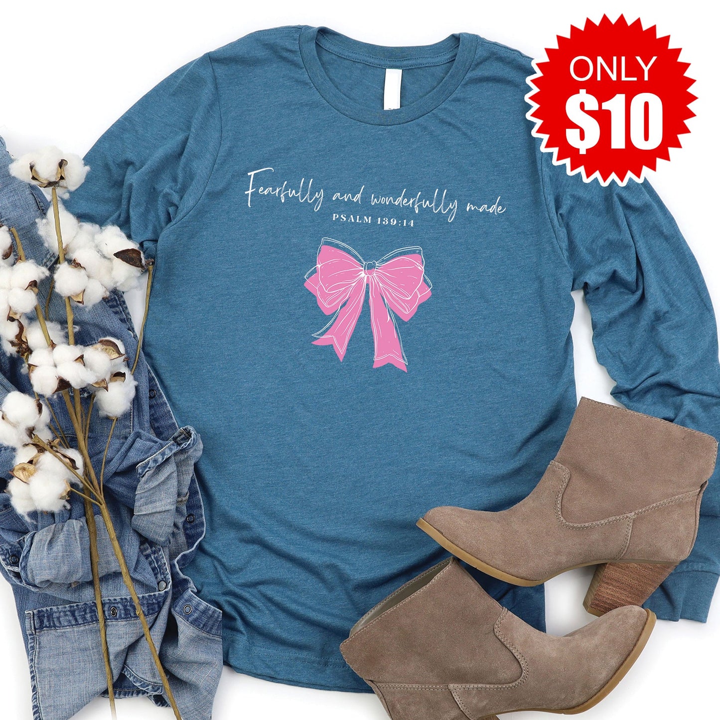 Fearfully and Wonderfully Made Long Sleeve - Heather Deep Teal - 10