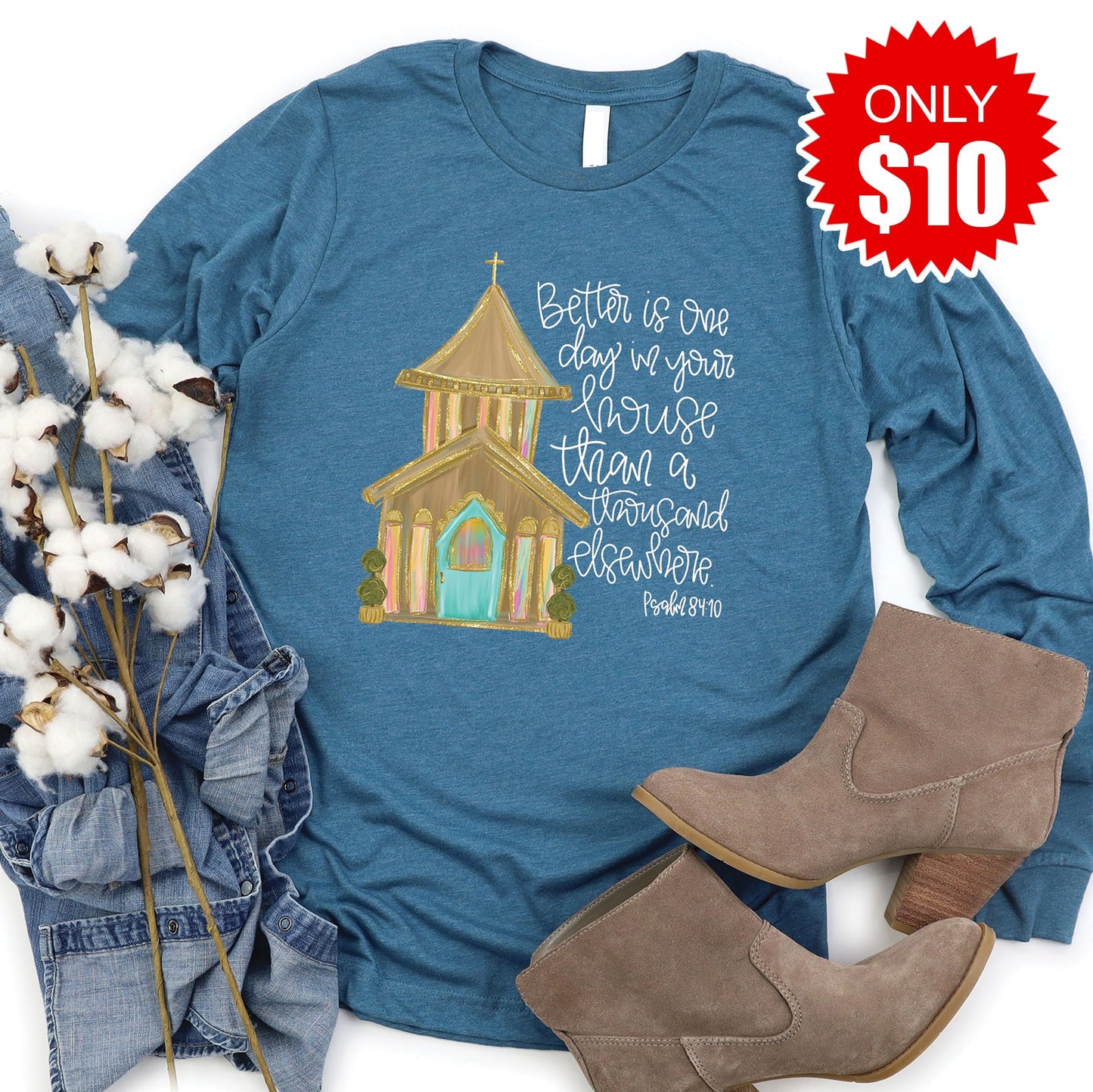 Church Long Sleeve - Heather Deep Teal - 10
