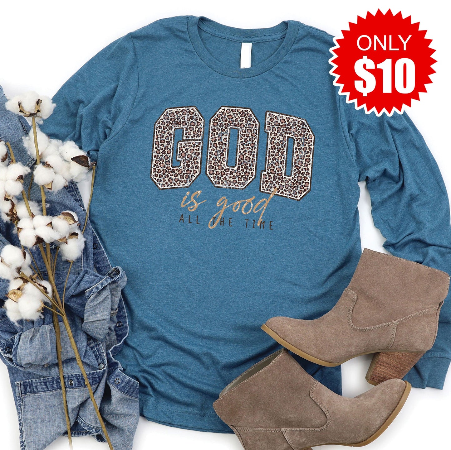 God Is Good Long Sleeve - Heather Deep Teal - 10