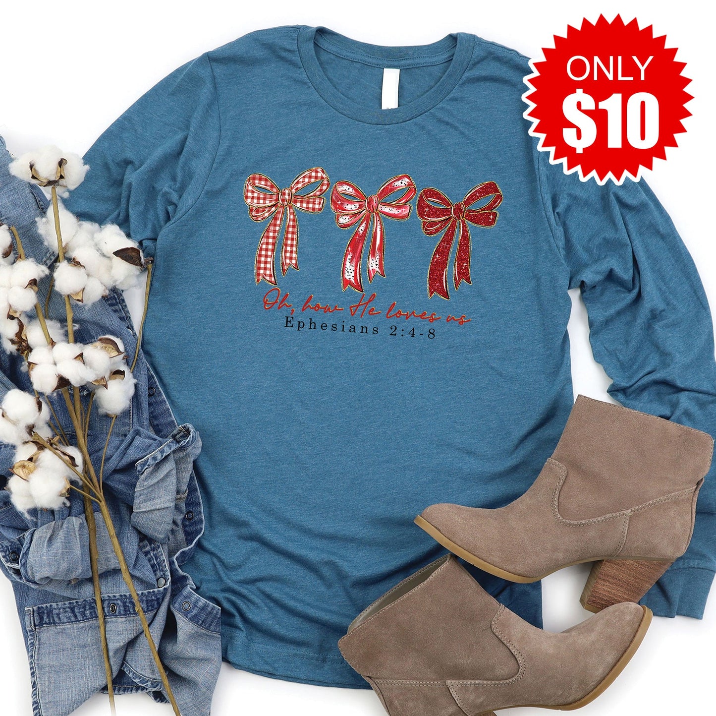How He Loves Us Long Sleeve - Heather Deep Teal - 10