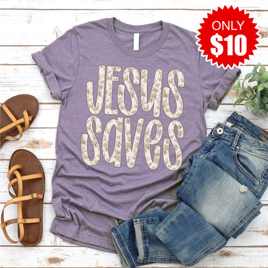 Jesus Saves Tee - Heather Deep Purple - 10