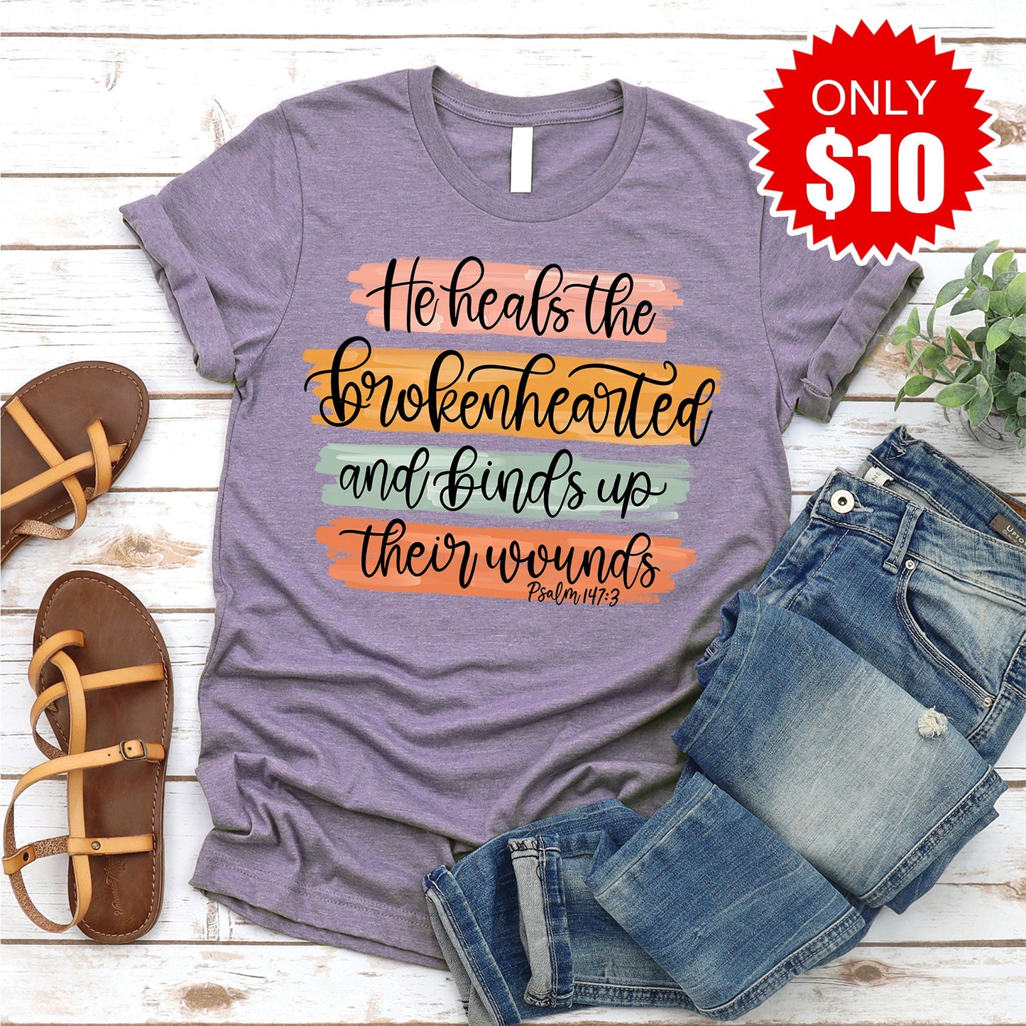 He Heals The Brokenhearted Tee - Heather Deep Purple - 10