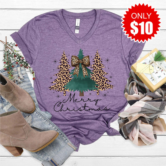 Christmas Tree Leopard V-Neck - 10