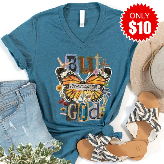 But God V-Neck - Heather Deep Teal - 10