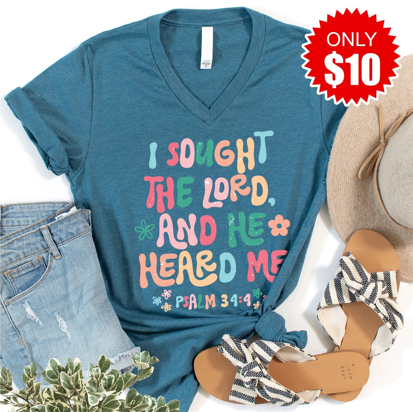 He Heard Me V-Neck - Heather Deep Teal - 10