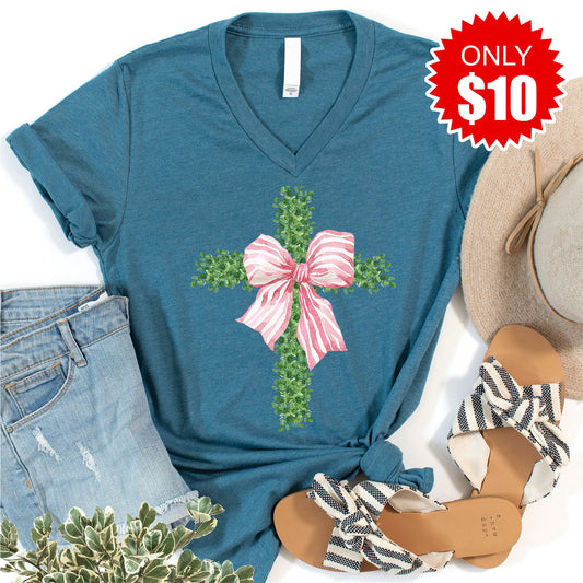 Cross V-Neck - Heather Deep Teal - 10