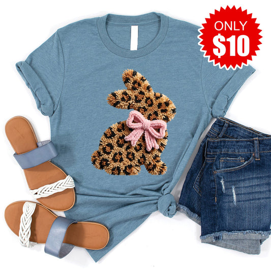 Leopard Bunny Tee - Heather Denim - 10