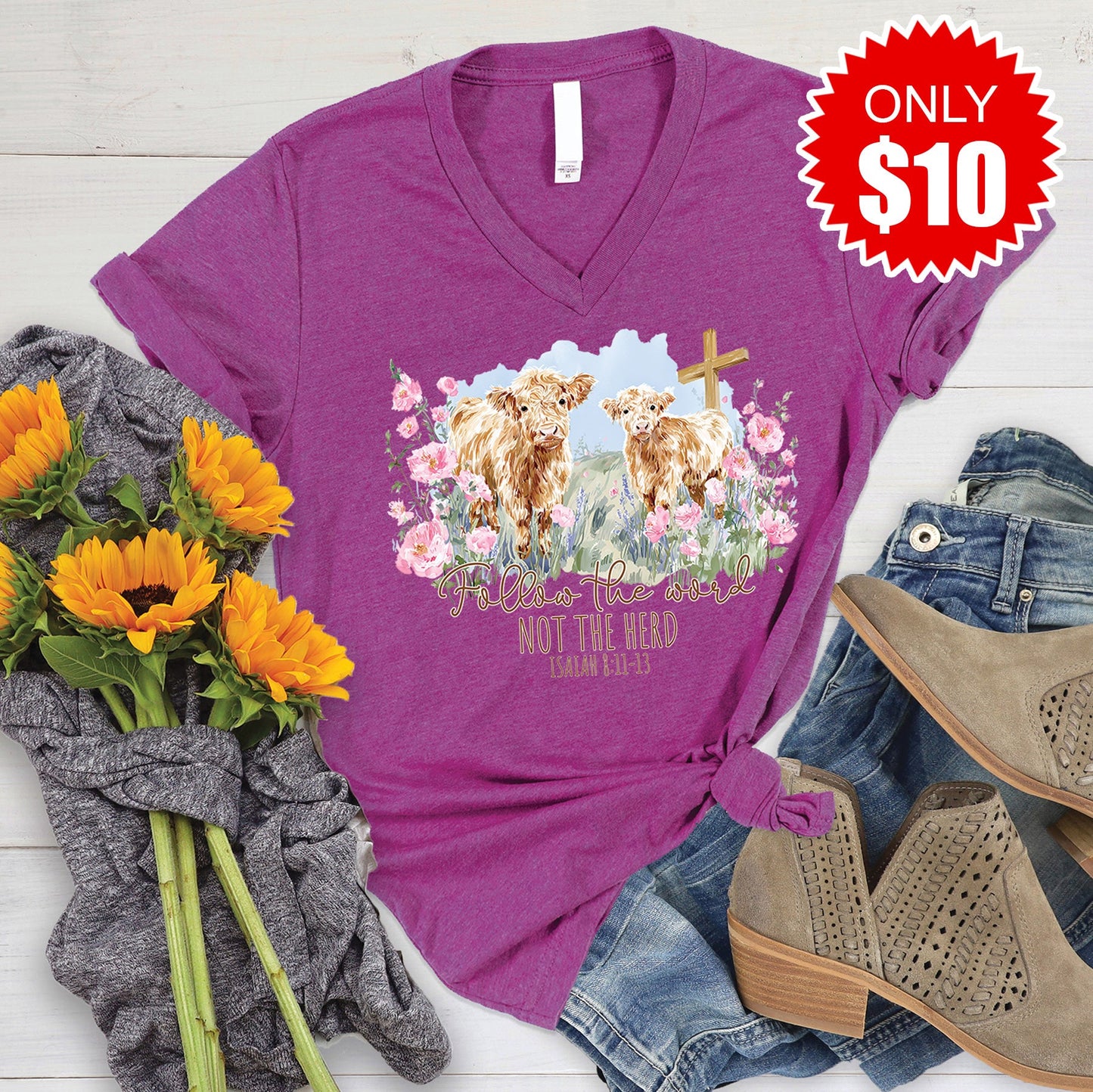 Follow The Word V-Neck - Heather Dragonfruit - 10
