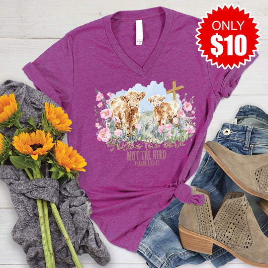 Follow The Word V-Neck - Heather Dragonfruit - 10