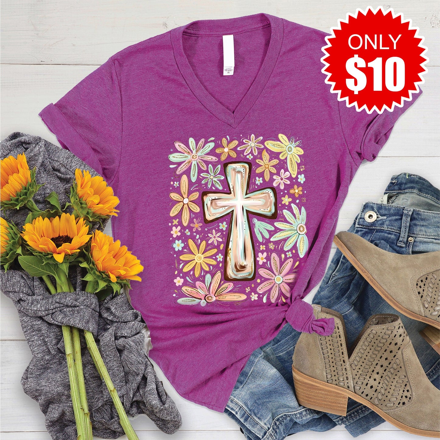 Cross V-Neck - Heather Dragonfruit - 10