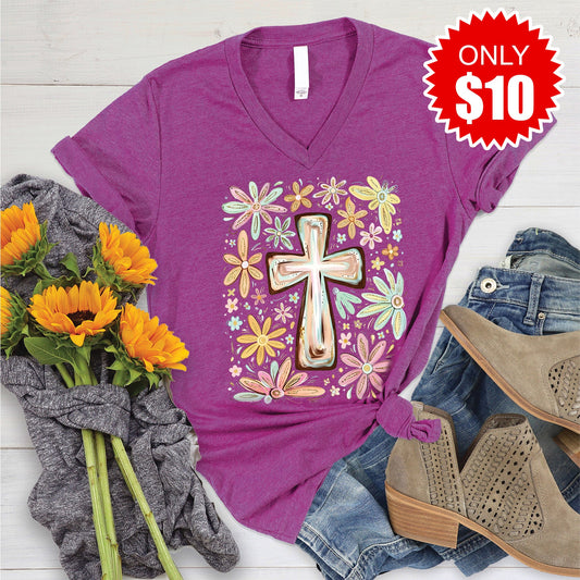 Cross V-Neck - Heather Dragonfruit - 10