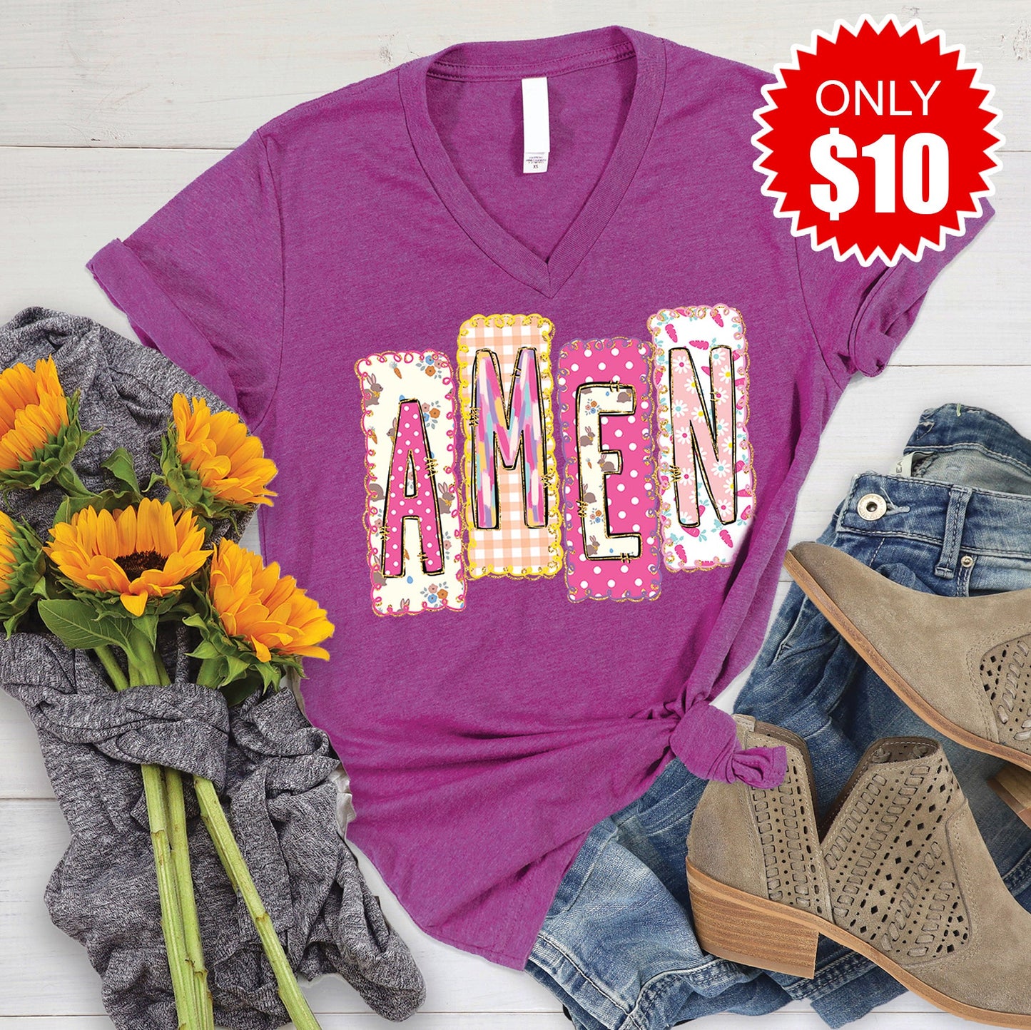 Amen V-Neck - Heather Dragonfruit - 10