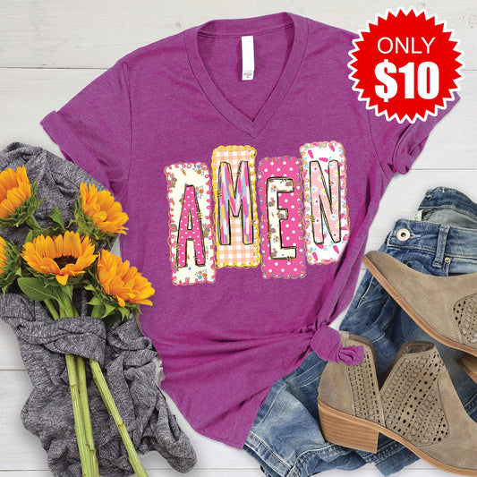 Amen V-Neck - Heather Dragonfruit - 10