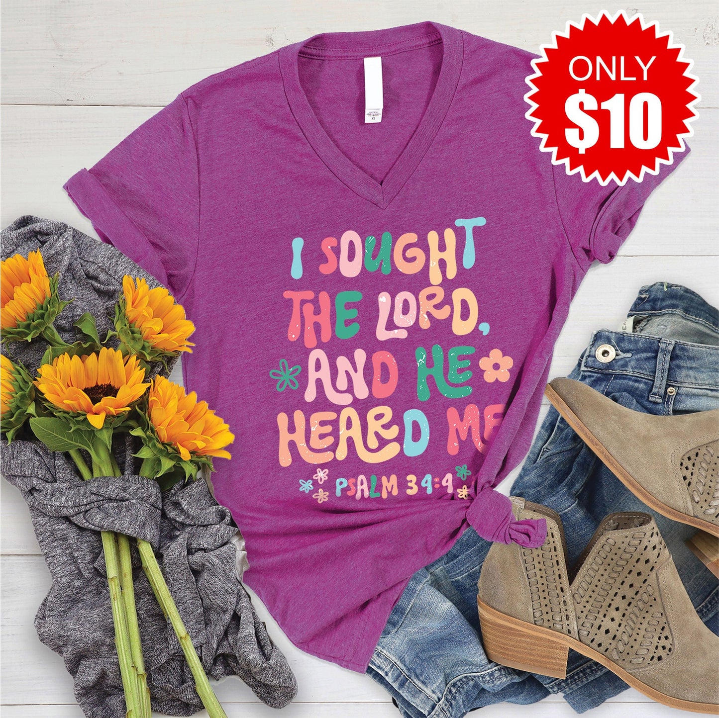 He Heard Me V-Neck - Heather Dragonfruit - 10