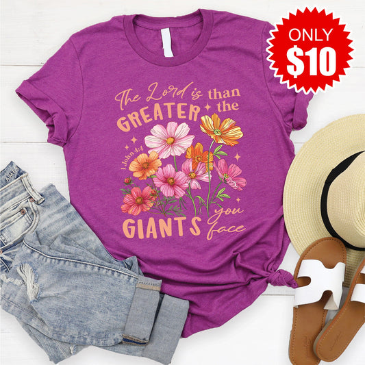 Greater Than The Giants Tee - Heather Dragonfruit - 10