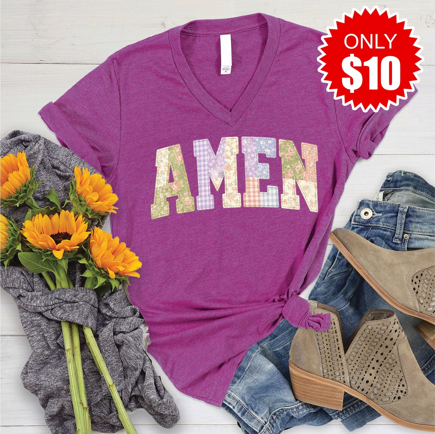 Amen V-Neck - Heather Dragonfruit - 10