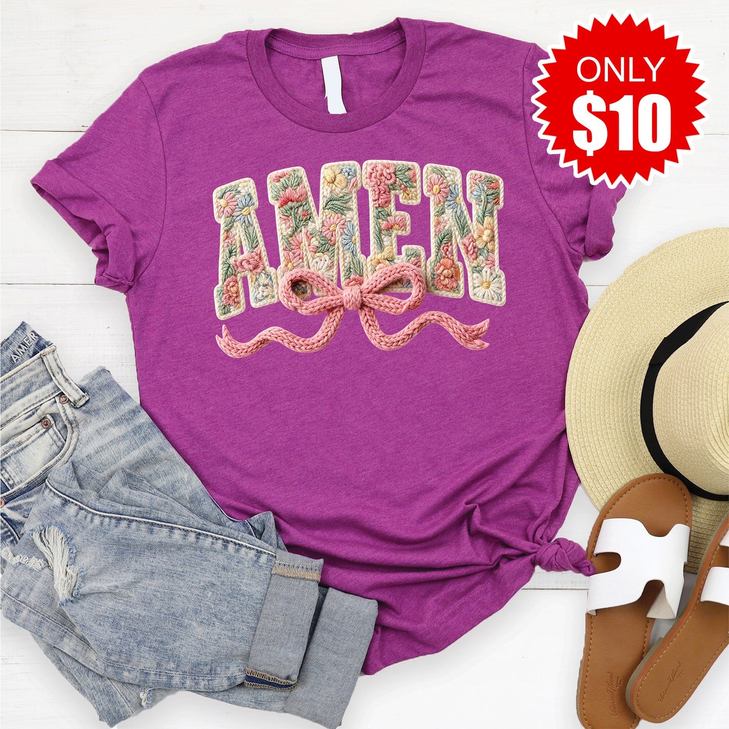 Amen Tee - Heather Dragonfruit - 10