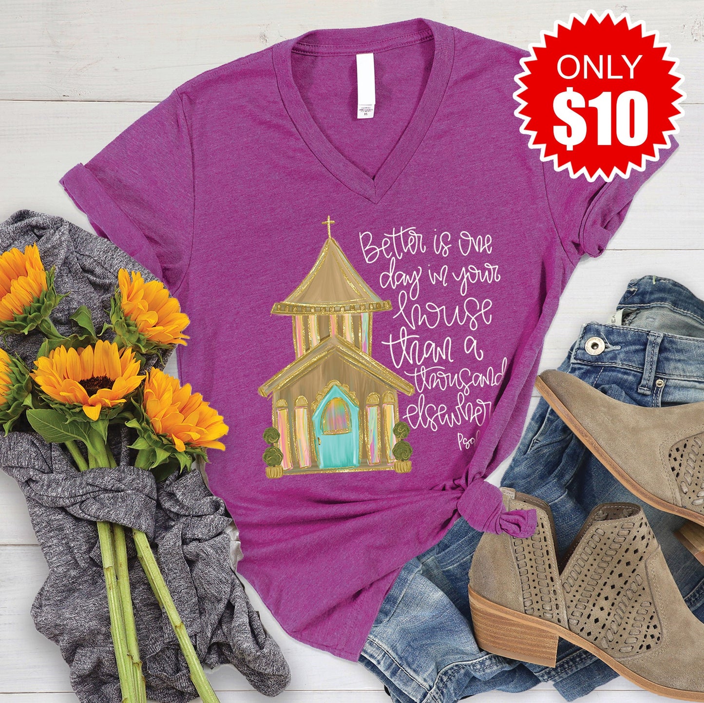 Church V-Neck - Heather Dragonfruit - 10