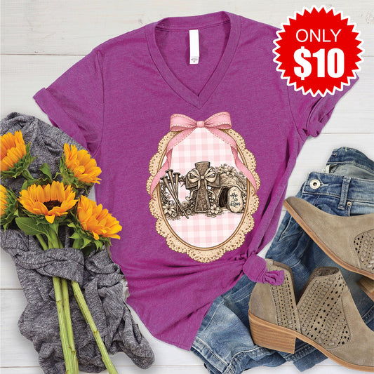 He Is Risen V-Neck - Heather Dragonfruit - 10
