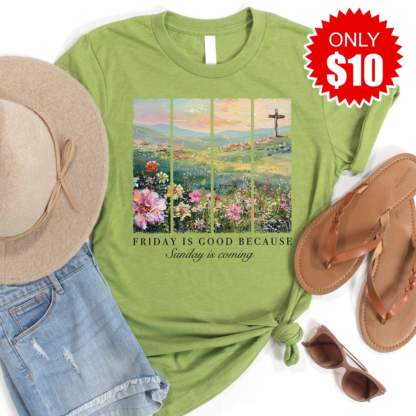 Friday Is Good Tee - Heather Green - 10