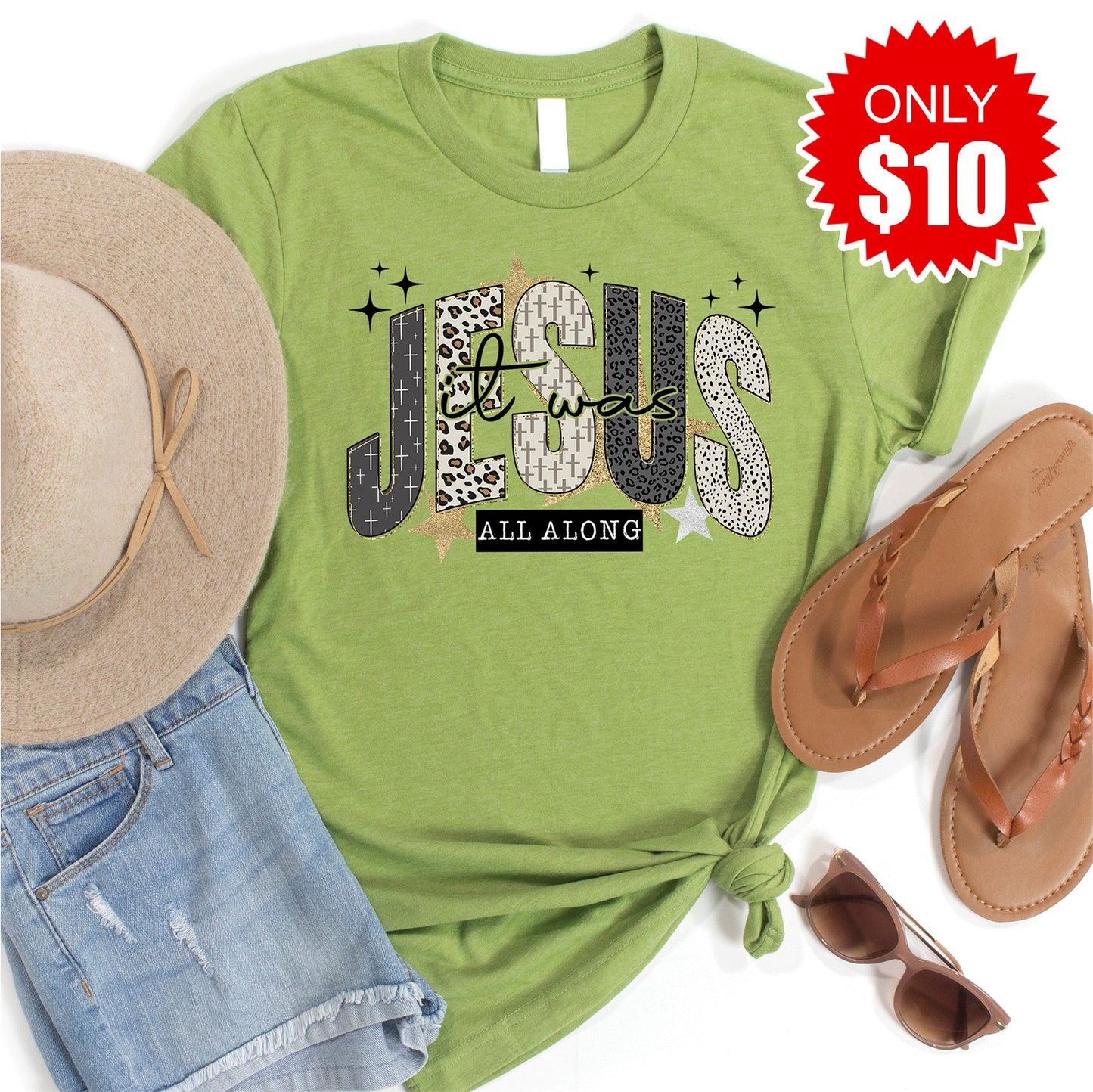 Jesus Tee - Heather Green - 10