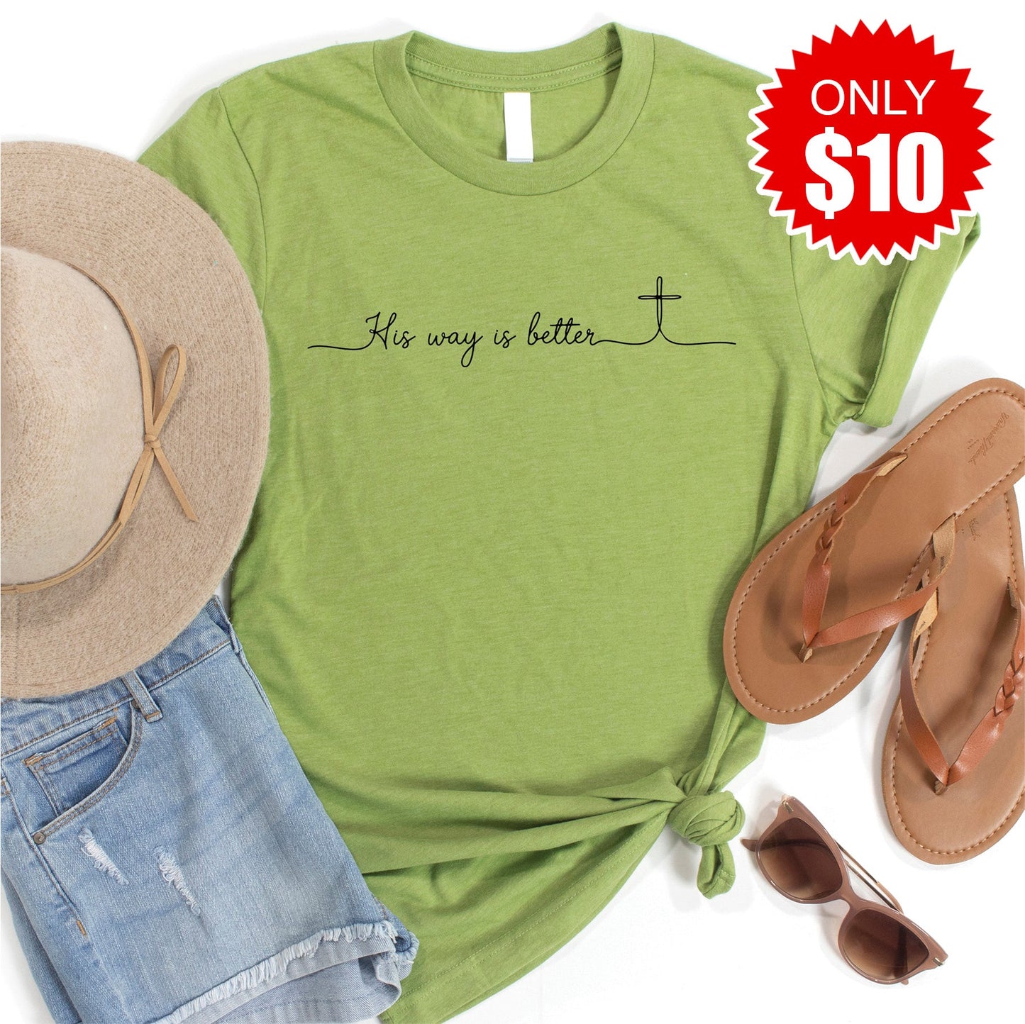 His Way Is Better Tee - Heather Green - 10