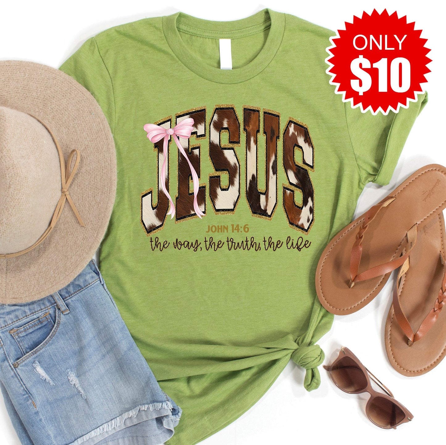 Jesus Tee - Heather Green - 10