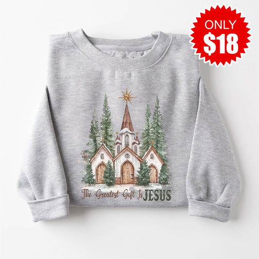 Greatest Gift is Jesus Sweatshirt - Heather Grey - 18