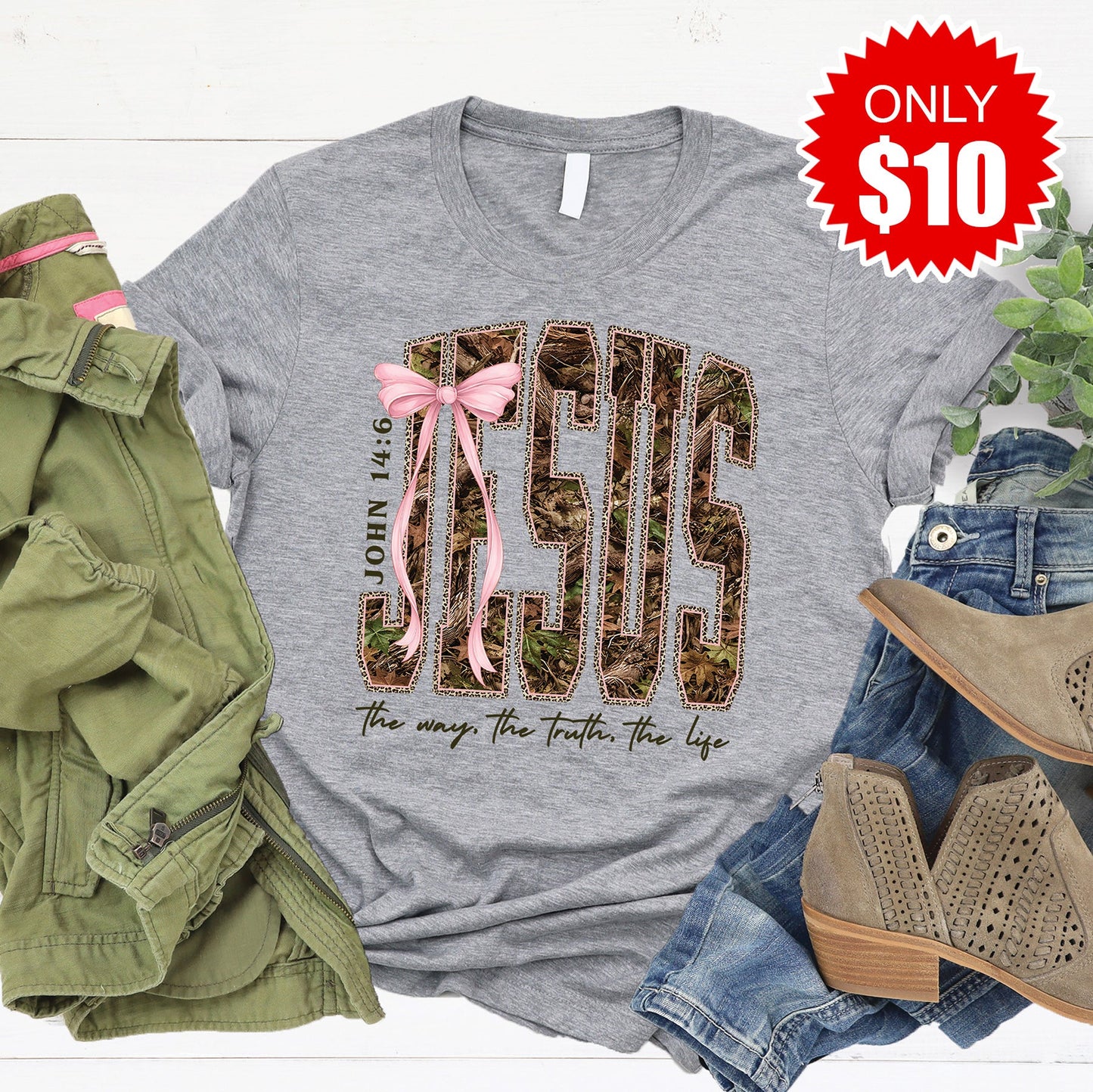Jesus Tee - Heather Grey - 10