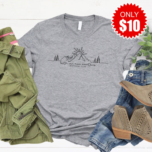 Faith Can Move Mountains Tee - Heather Grey - 10