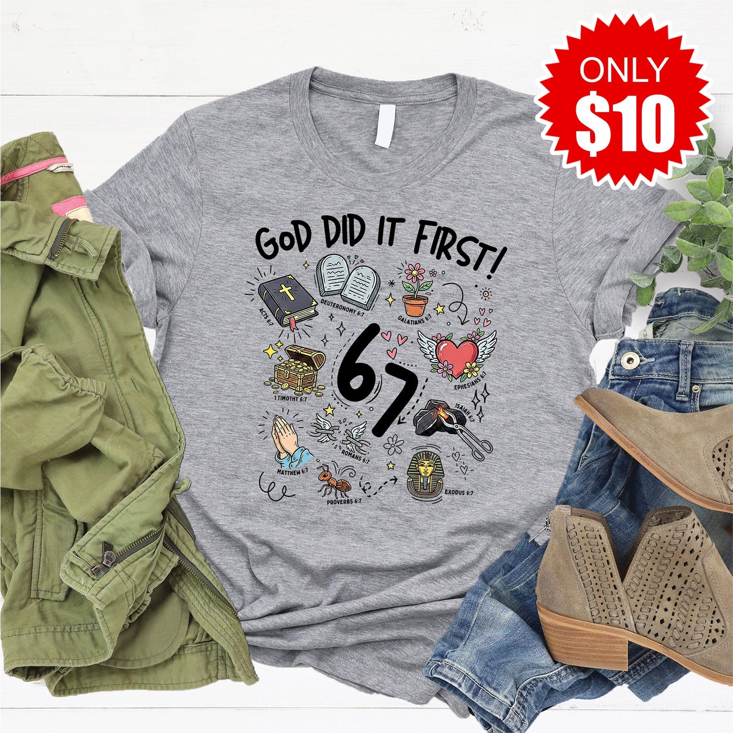 God Did It First Tee - Heather Grey - 10
