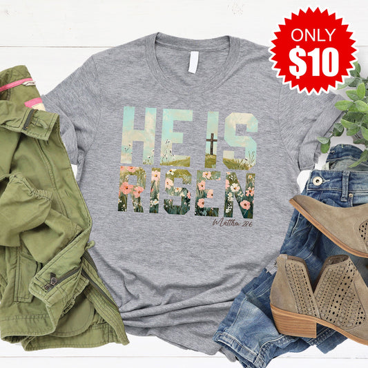 He Is Risen Tee - Heather Grey - 10