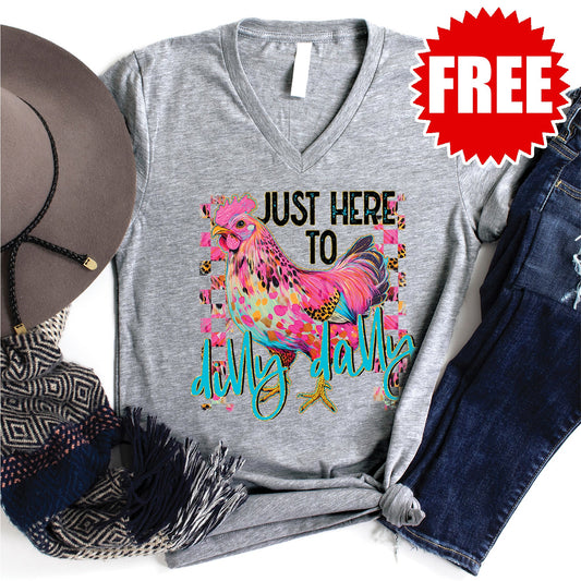 Dilly Dally Chicken V-Neck - Heather Grey - 0