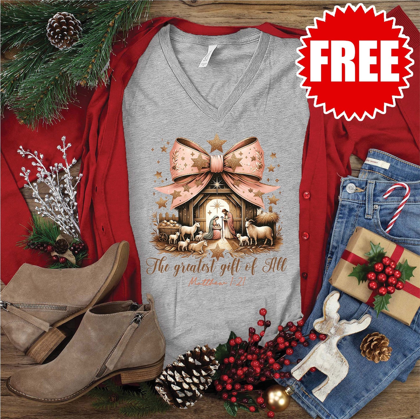 Greatest Gift of All V-Neck - Heather Grey - 0