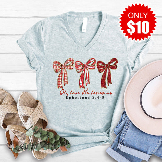 How He Loves Us V-Neck - Heather Prism Ice Blue - 10