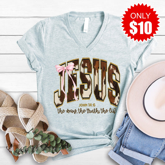 Jesus V-Neck - Heather Prism Ice Blue - 10