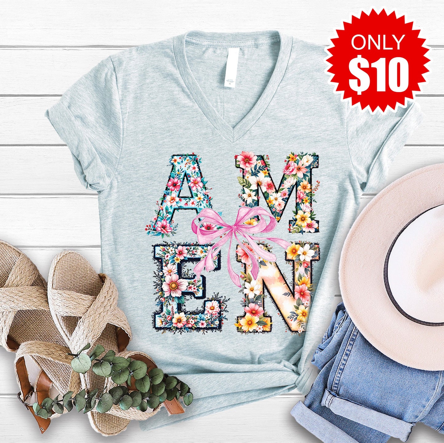 Amen V-Neck - Heather Ice Blue - 10
