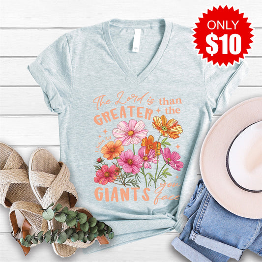Greater Than The Giants V-Neck - Heather Prism Ice Blue - 10