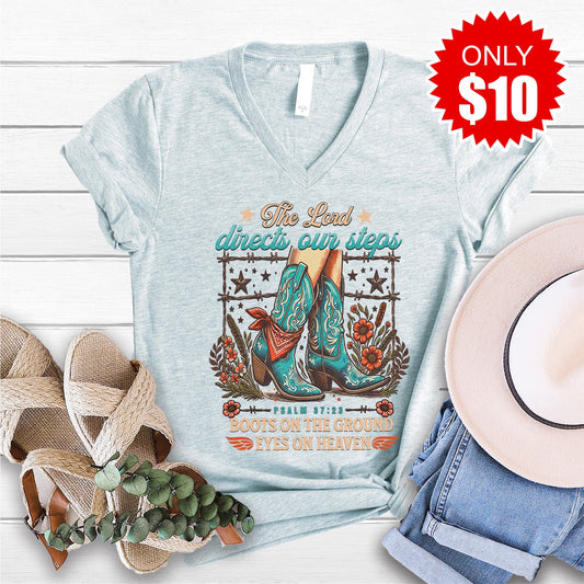 Boots On The Ground V-Neck - Heather Ice Blue - 10