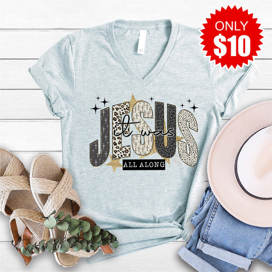 Jesus V-Neck - Heather Prism Ice Blue - 10