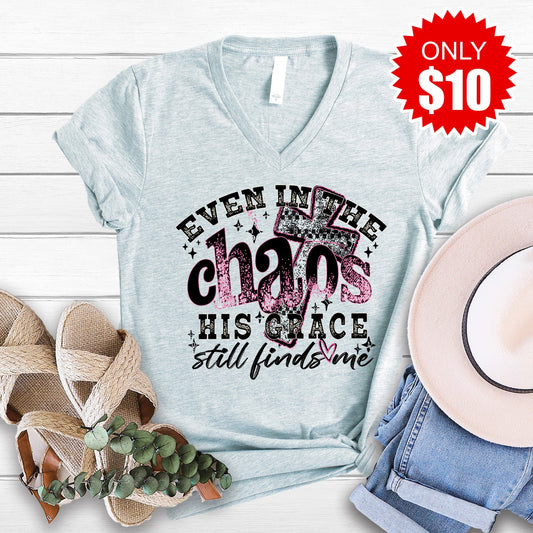 His Grace Still Finds Me V-Neck - Heather Prism Ice Blue - 10