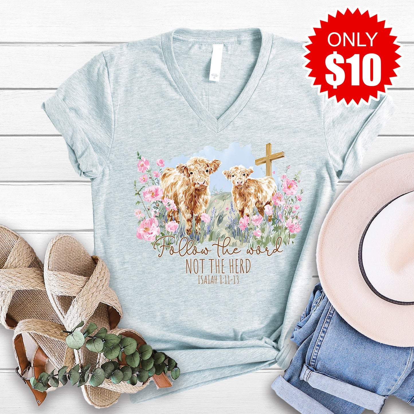 Follow The Word V-Neck - Heather Prism Ice Blue - 10