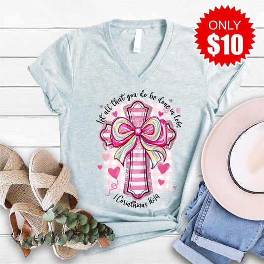 Corinthians 16:14 V-Neck - Heather Prism Ice Blue - 10