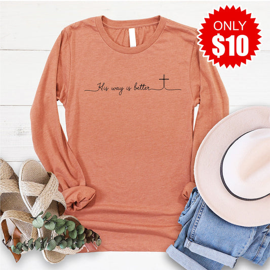 His Way Is Better Long Sleeve - Heather Terracotta - 10